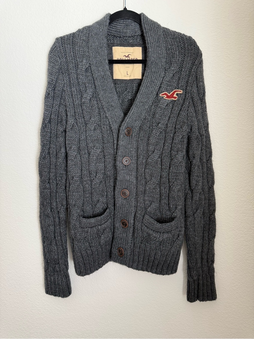 Hollister | Women’s Chunky Grey Cable Knit Sweater Size L Preppy Y2K